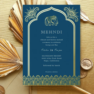 Elephant & Henna Design Pattern Indian Mehndi Gold Foil Invitation