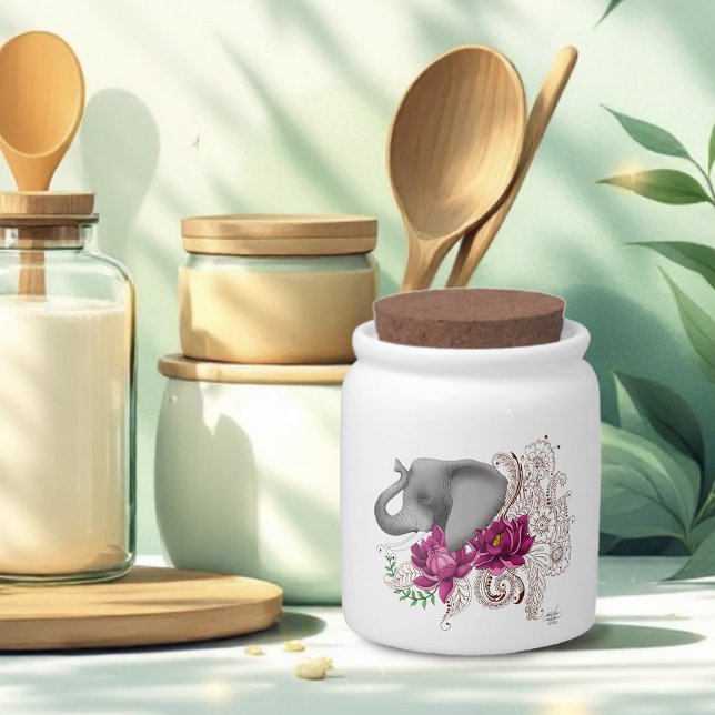 Elephant Henna Lotus Flowers Candy Jar (Creator Uploaded)