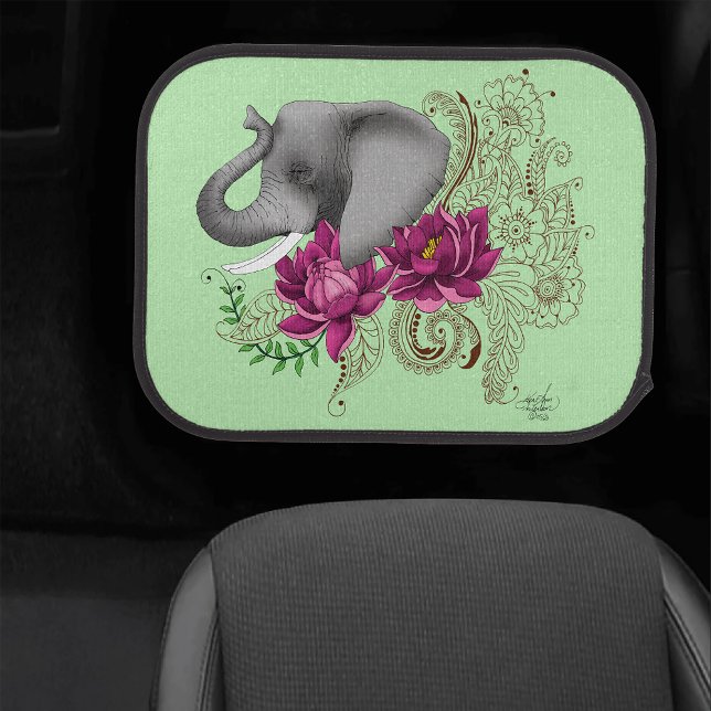 Elephant Henna Lotus Flowers Car Floor Mat (Creator Uploaded)