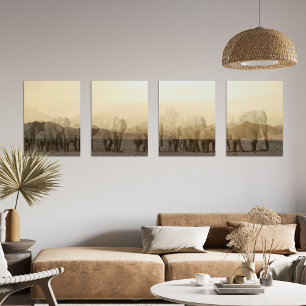 Elephant Herd at Sunset Print Set