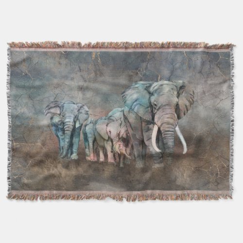 Elephant herd Digital Art Throw Blanket