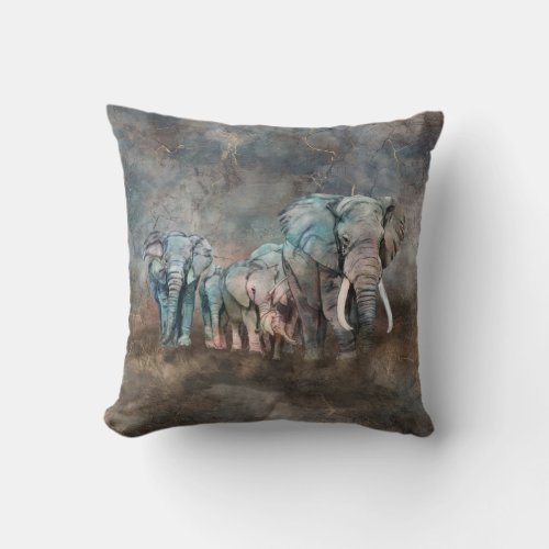 Elephant herd Digital Art Throw Pillow