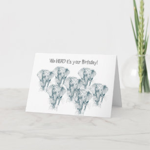 Elephant Herd Funny Happy Birthday Card