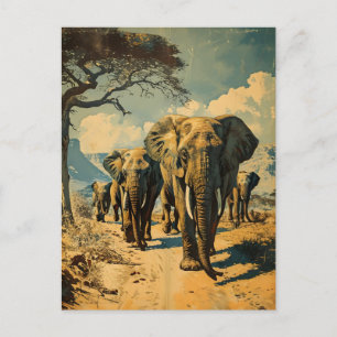 Elephant herd Vintage Postcard