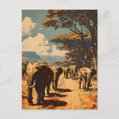 Elephant herd Vintage Postcard