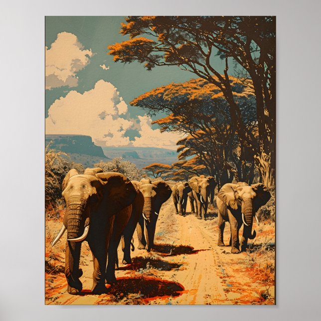 Elephant herd Vintage Poster (Front)