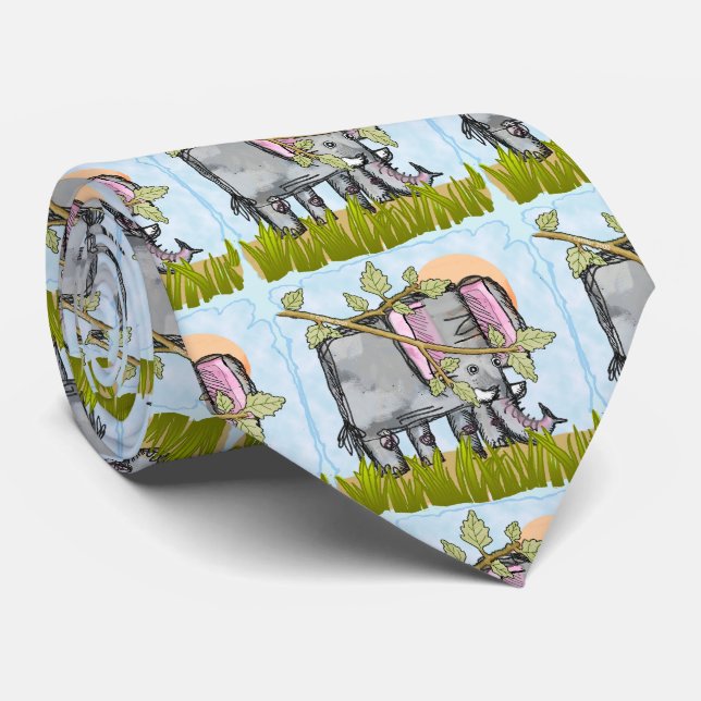 Elephant Hiding  Neck Tie (Rolled)