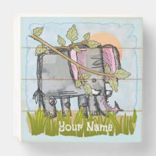 Elephant Hiding Wooden Box Sign