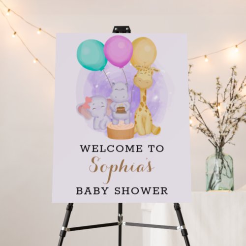 Elephant Hippo Giraffe Girl Baby Shower Welcome Foam Board