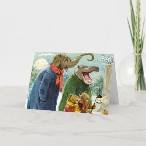 Elephant Hippopotamus  Bears Go Caroling Holiday Card