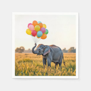 Elephant Holding A Birthday Balloon Bouquet Napkins