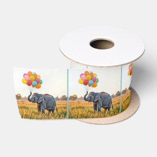 Elephant Holding A Birthday Balloon Bouquet Satin Ribbon