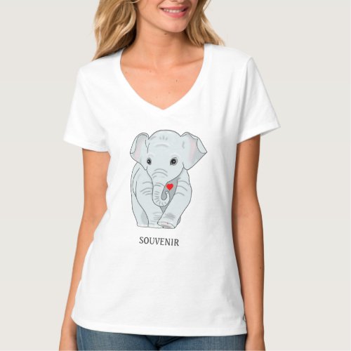 Elephant Holding a Heart  Editable Souvenir Text T_Shirt