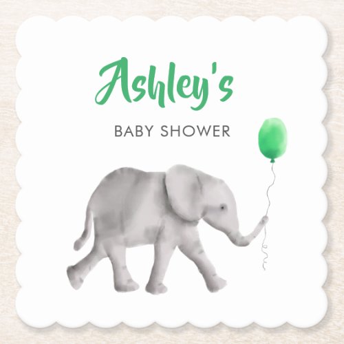 Elephant Holding Balloon Baby Shower Paper Coaster