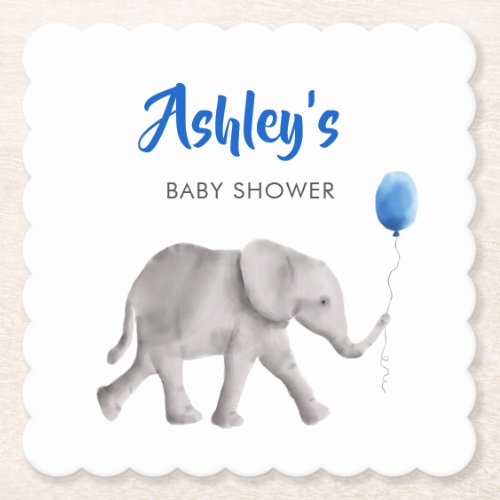 Elephant Holding Balloon Baby Shower Paper Coaster