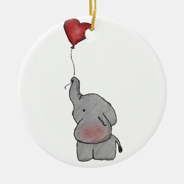 Elephant Holding Balloon Ceramic Ornament (Front)