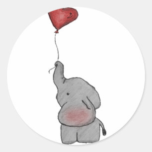 Elephant Holding Balloon Classic Round Sticker
