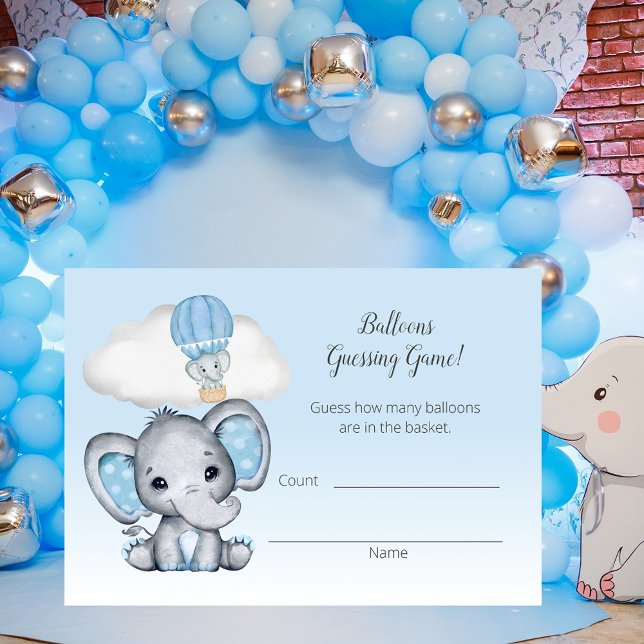 Elephant Hot Air Balloon Baby Boy Guessing Count Enclosure Card (Creator Uploaded)