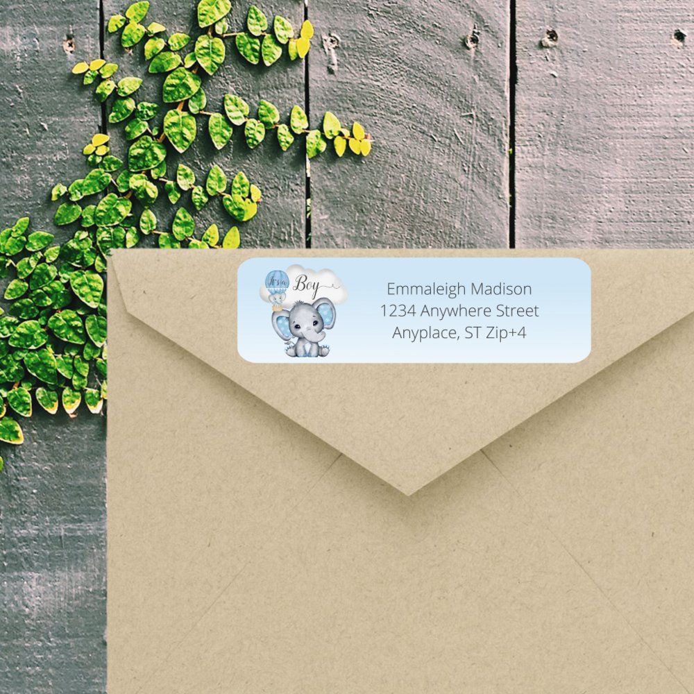 Elephant Hot Air Balloon Baby Boy Return Address