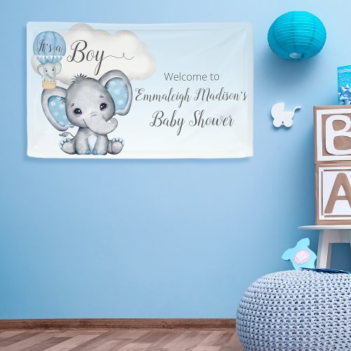 Elephant Hot Air Balloon Baby Boy Shower Welcome Banner