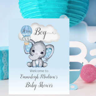 Elephant Hot Air Balloon Baby Boy Welcome Poster