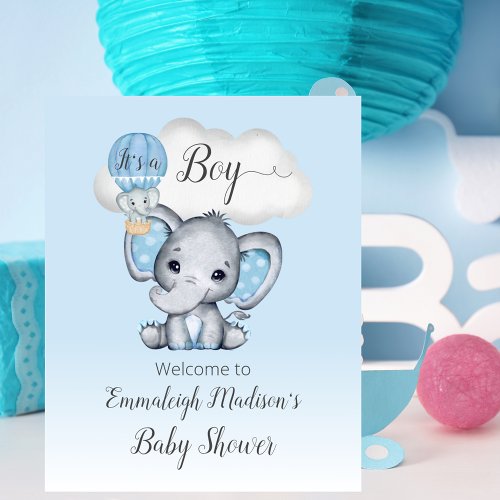 Elephant Hot Air Balloon Baby Boy Welcome Poster