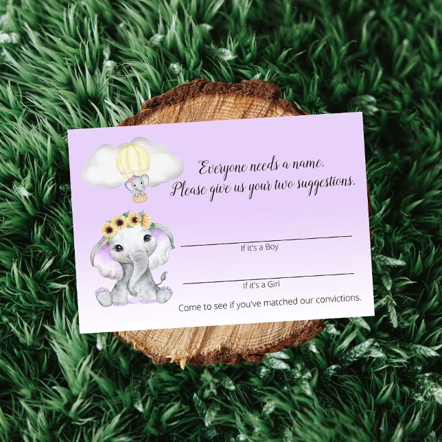 Elephant Hot Air Balloon Baby Name Game Purple Enclosure Card (Creator Uploaded)