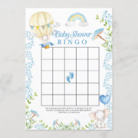 Elephant Hot Air Balloon Baby Shower Bingo Game Invitation