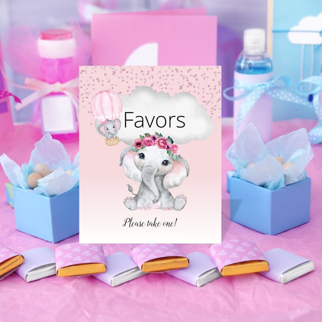 Elephant Hot Air Balloon Baby Shower Favors Poster (Creator Uploaded)