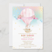 Elephant Hot Air Balloon Baby Shower Girl Invitation (Front)