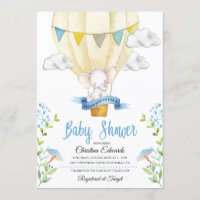 Elephant Hot Air Balloon Baby Shower Invitation