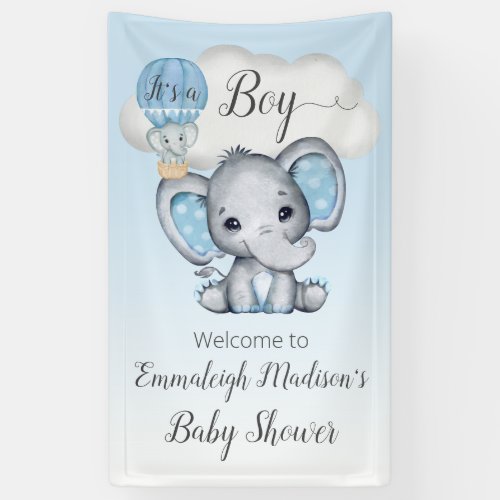 Elephant Hot Air Balloon Baby Shower Its a Boy Banner