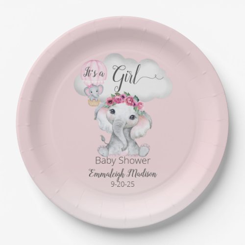 Elephant Hot Air Balloon Baby Shower Paper Plates