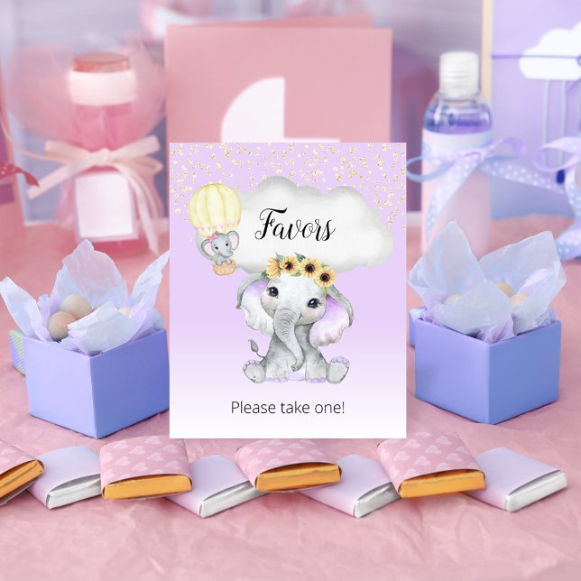 Elephant Hot Air Balloon Baby Shower Purple Favors Poster (Creator Uploaded)
