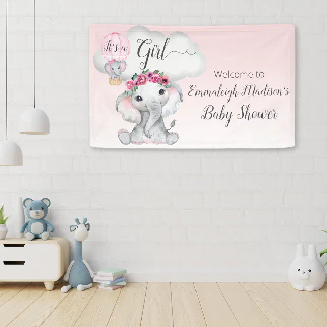 Elephant Hot Air Balloon Baby Shower Welcome Sign | Zazzle
