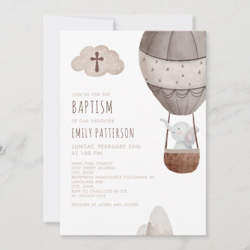 Elephant Hot Air Balloon Baptism Invitation