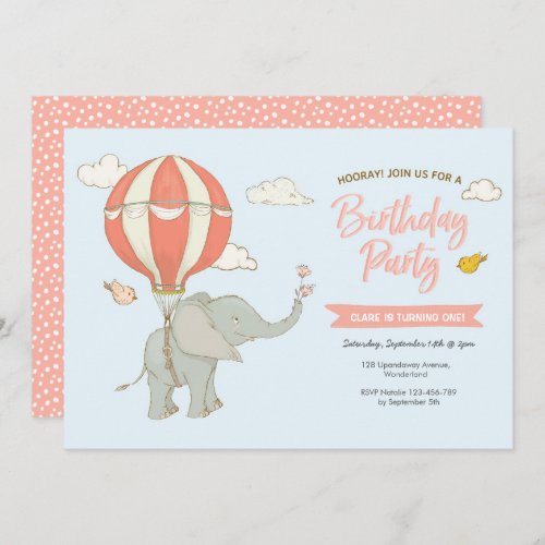 Elephant Hot Air Balloon Birthday Invitation