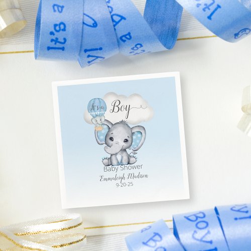 Elephant Hot Air Balloon Blue Baby Shower for Boys Napkins