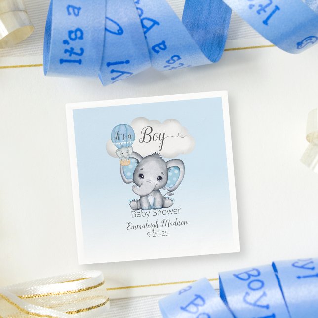 Elephant Hot Air Balloon Blue Baby Shower for Boys Napkins (Creator Uploaded)