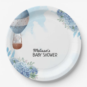 Elephant hot air balloon blue hydrangea custom paper plates