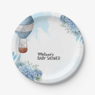 Elephant hot air balloon blue hydrangea dessert paper plates