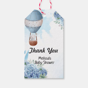 Elephant hot air balloon blue hydrangea gift tags