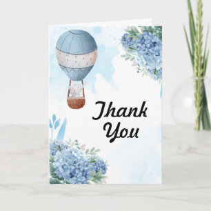 Elephant Hot Air Balloon Blue Hydrangea photo  Letterpress Thank You Card