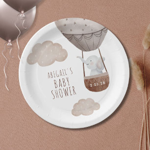 Elephant Hot Air Balloon Boho Baby Shower Paper Plates