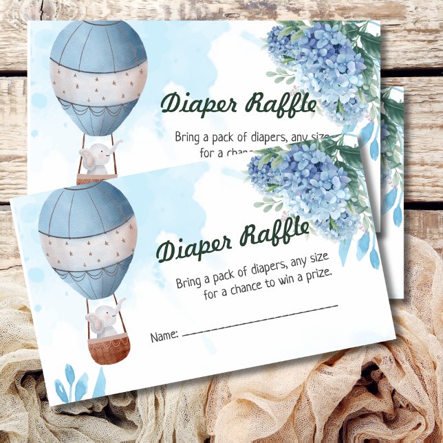 Elephant hot air balloon diaper raffle cards (Creator Uploaded)