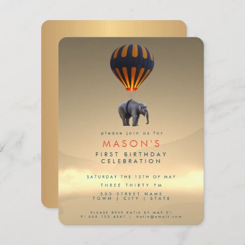 Elephant  Hot Air Balloon  Party Invitation Card