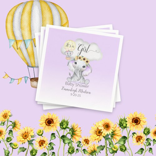 Elephant Hot Air Balloon Purple Baby Shower  Napkins