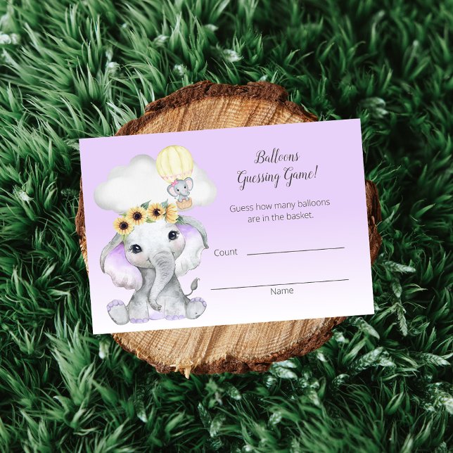 Elephant Hot Air Balloon Purple Guessing Count Enclosure Card (Creator Uploaded)