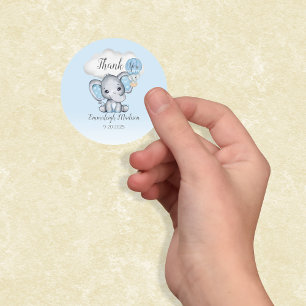 Elephant Hot Air Balloon Thank You Favor Boy Classic Round Sticker