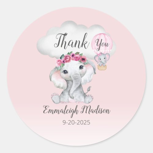 Elephant Hot Air Balloon Thank You Favor Classic Round Sticker